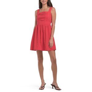 WHITE CLOSET Red Sleeveless Ruched Top Mini Dress